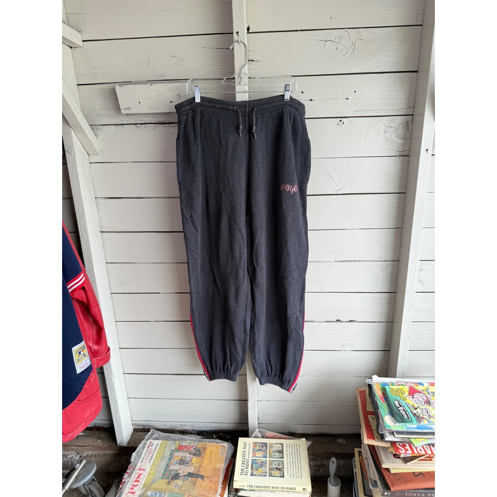 Enyce Mens Vintage Sweatpants XL Charcoal Grey Red Side Stripe Ankle Zip Joggers